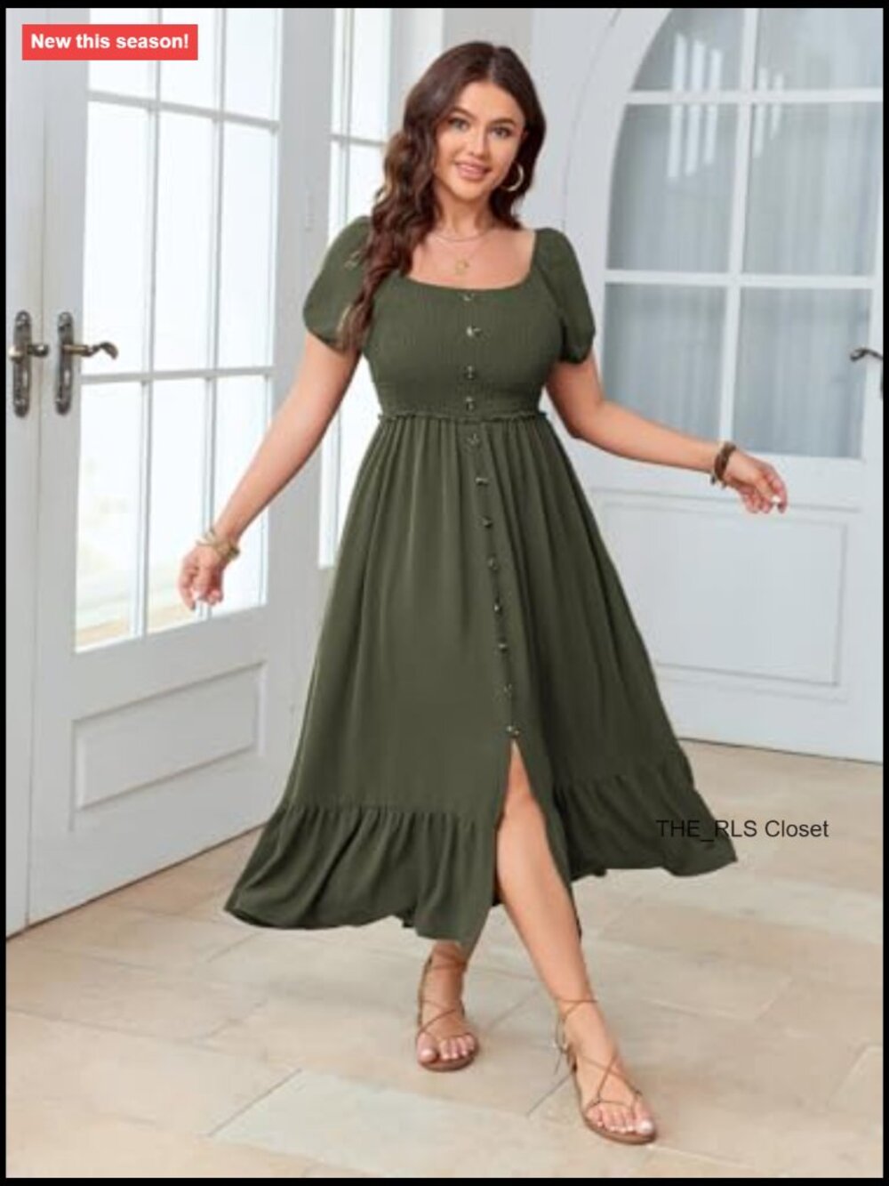 Plus Size Lightweight Blend Maxi Dress with Smocked Back and Square Neck - Picture 4 of 6